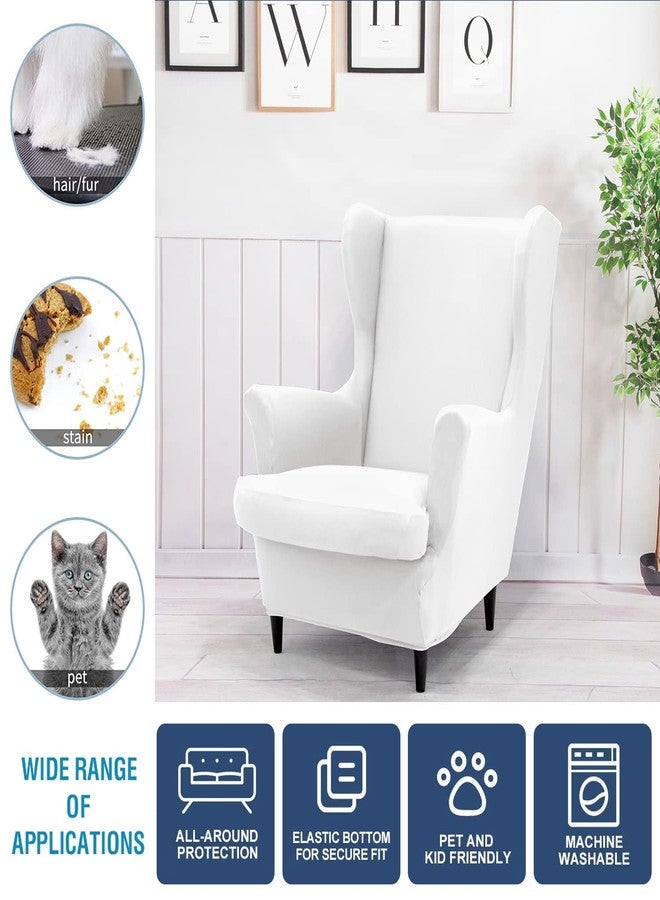 NILUOH Wingback Chair Cover 2-Piece Soft Stretch Wing Chair Slipcover Solid Color Armchair Sofa Couch Cover Furniture Protector with Elastic Bottom for Living Room Bedroom (White) - Image 3